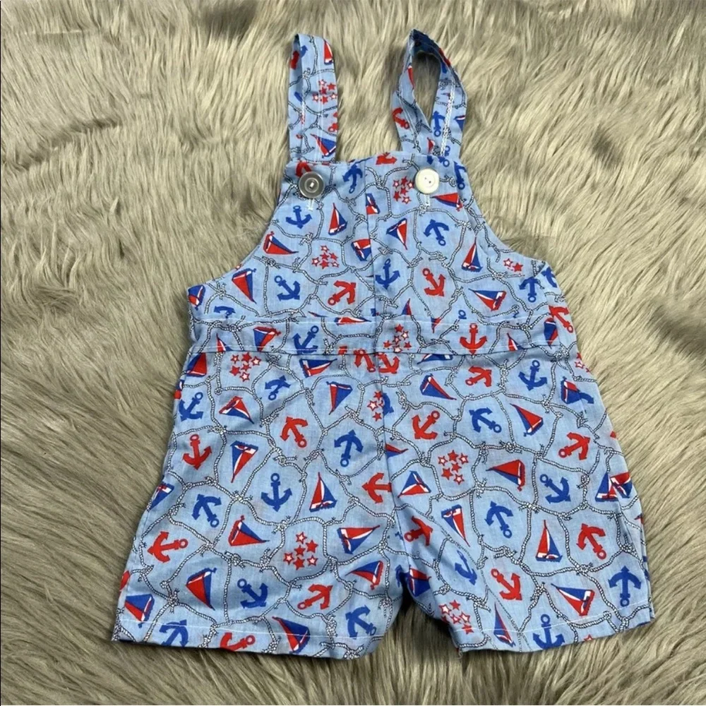 Vintage Toddler Blue Red Sailor Anchor Romper